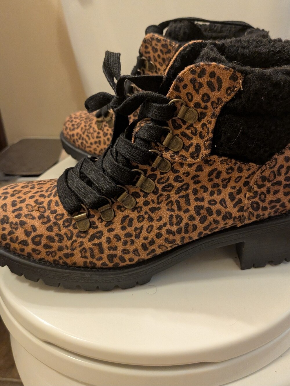 True Craft Leopard Print Lace-Up Ankle Boots in Brown and Black